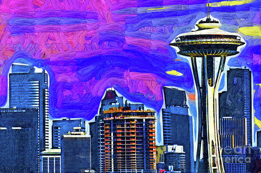 Space Needle Fauvism Style Digital Art by Kirt Tisdale