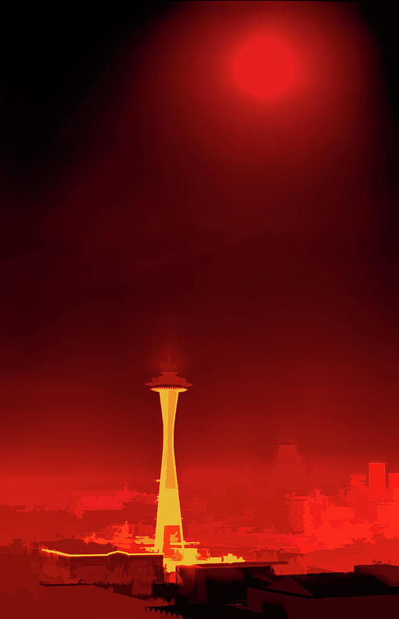 Space Needle Red Hot Digital Art by Cathy Anderson