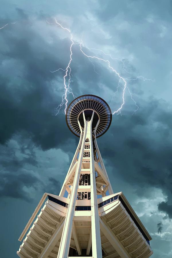 Space Needle Under Clouds Photograph by Darryl Brooks