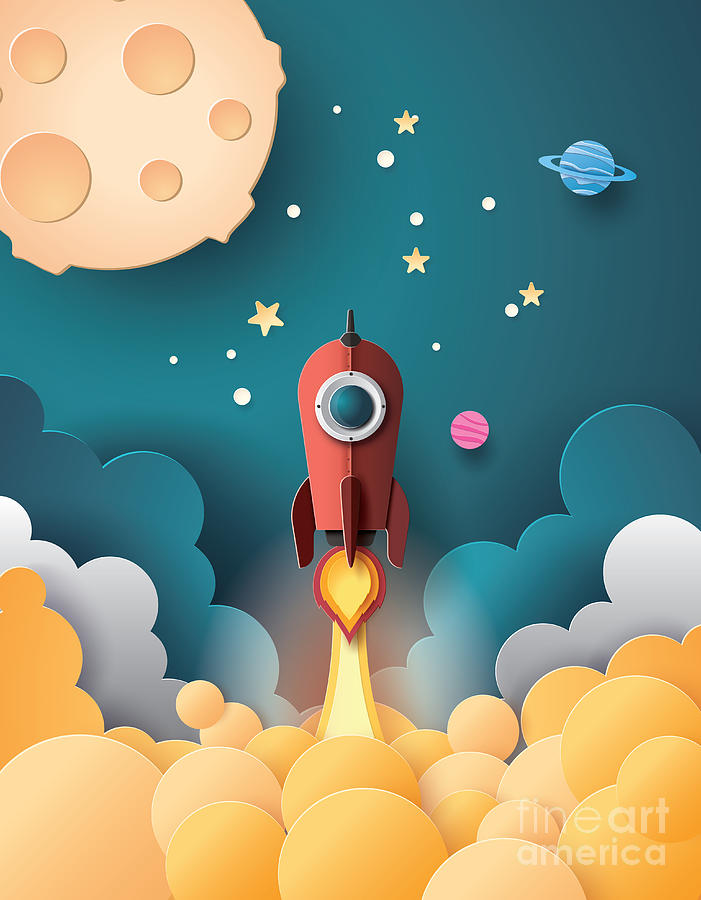 Space Rocket Launch And Galaxy Digital Art by Thanaphiphat