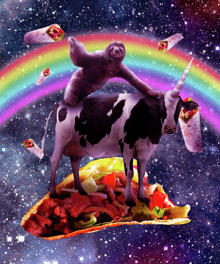 Space Sloth Riding Cow Unicorn Taco Burrito Digital Art By Random