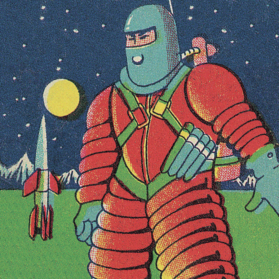 Science Fiction Drawing - Spaceman in Outer Space by CSA Images