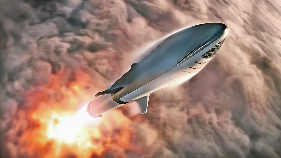 SpaceX BFR Big Falcon Rocket in flight Digital Art by Pic by SpaceX Edit by M Hauser