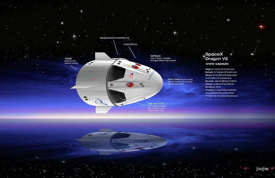 SpaceX Crewed Dragon - infographic Digital Art by James Vaughan