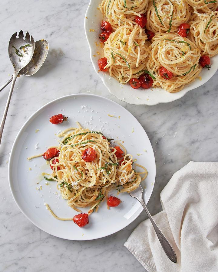Spaghetti Al Limone With Blistered Cherry Tomatoes Photograph by Fred + Elliott  Photography