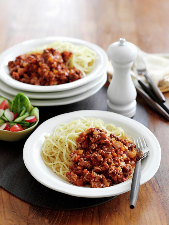 Spaghetti Alla Bolognese pasta With A Meat Sauce, Italy Photograph by Gareth Morgans