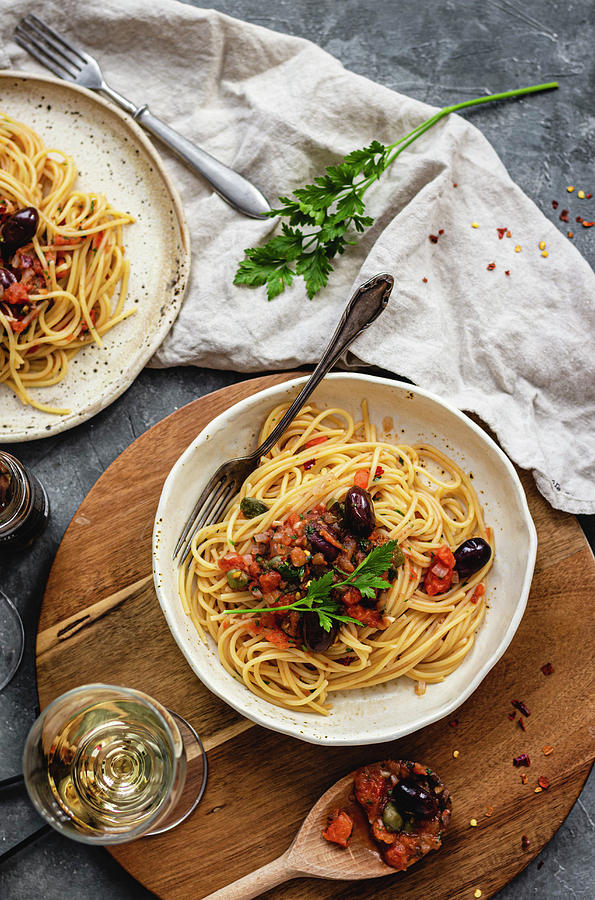 Spaghetti Alla Puttanesca Photograph by Monika Rosa - Fine Art America