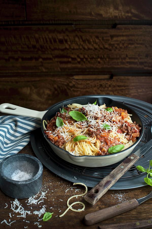 Spaghetti Bolognese With Parmesan And Basil Photograph by Magdalena Hendey