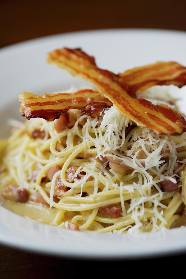 Spaghetti Carbonara With Bacon And Parmesan Photograph by Tim Winter