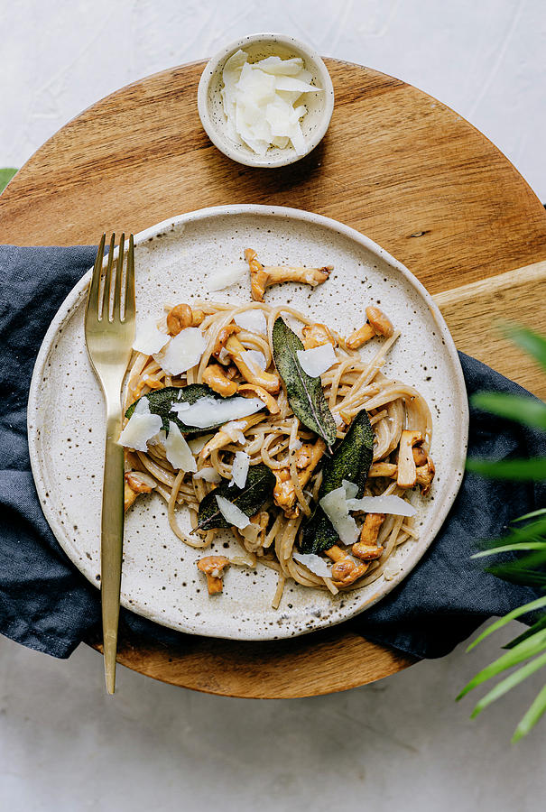Spaghetti With Chanterelles And Sage Photograph by Monika Rosa