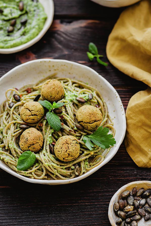 Spaghetti With Chickpea Tofu Balls Photograph by Monika Rosa