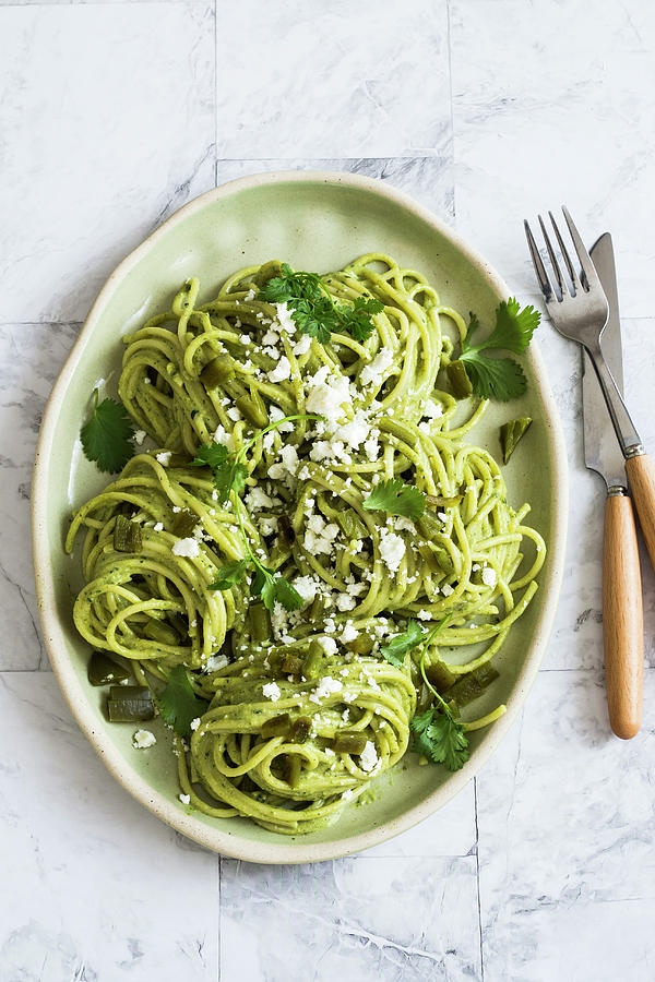 Spaghetti With Chile Poblano Sauce mexican Pepper Photograph by