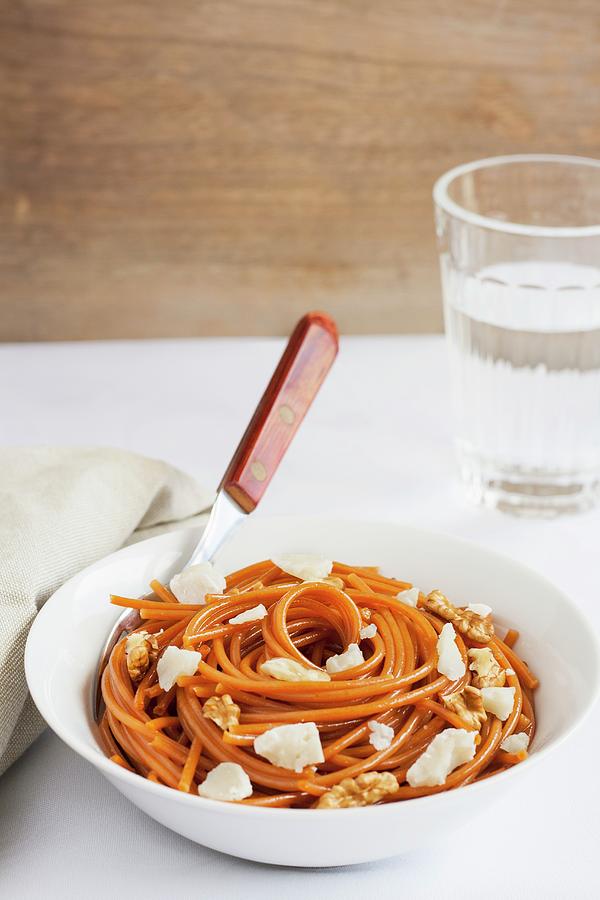Cheese Photograph - Spaghetti With Goats Cheese And Walnuts by Joana Leito