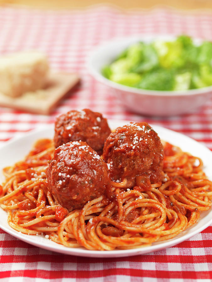 Spaghetti With Meatballs And Tomato Sauce Photograph by Jim Scherer