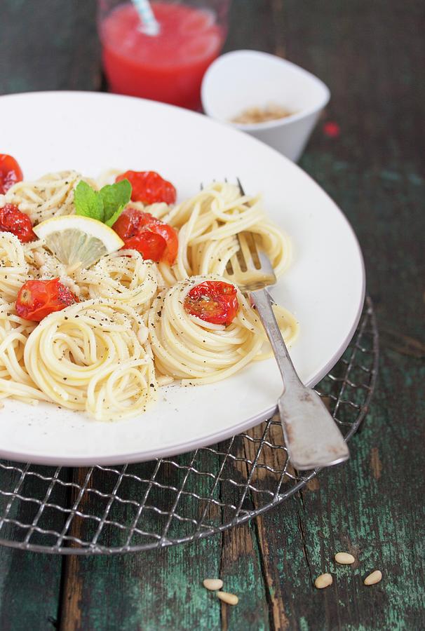 Spaghetti With Oven-baked Cherry Tomatoes Photograph by Valeria Aksakova