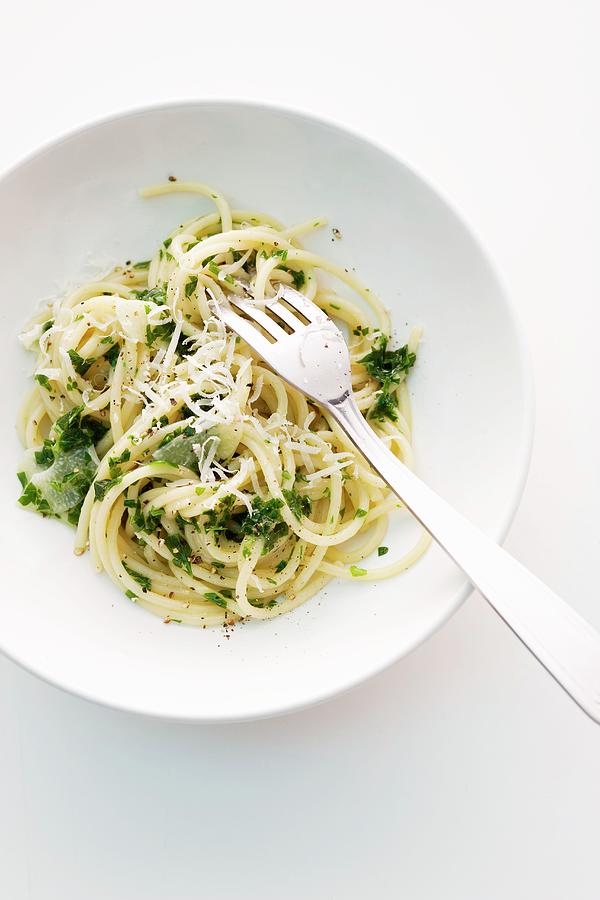 Spaghetti With Parsley Photograph by Michael Wissing