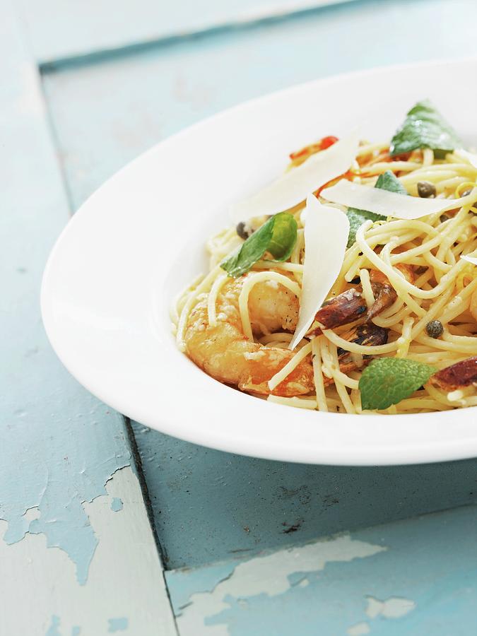 Spaghetti With Prawns And Parmesan Photograph by Martin Dyrlv