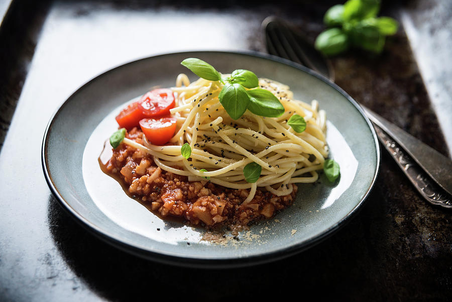 Spaghetti With Vegan Cauliflower Bolognese Photograph by Kati Neudert