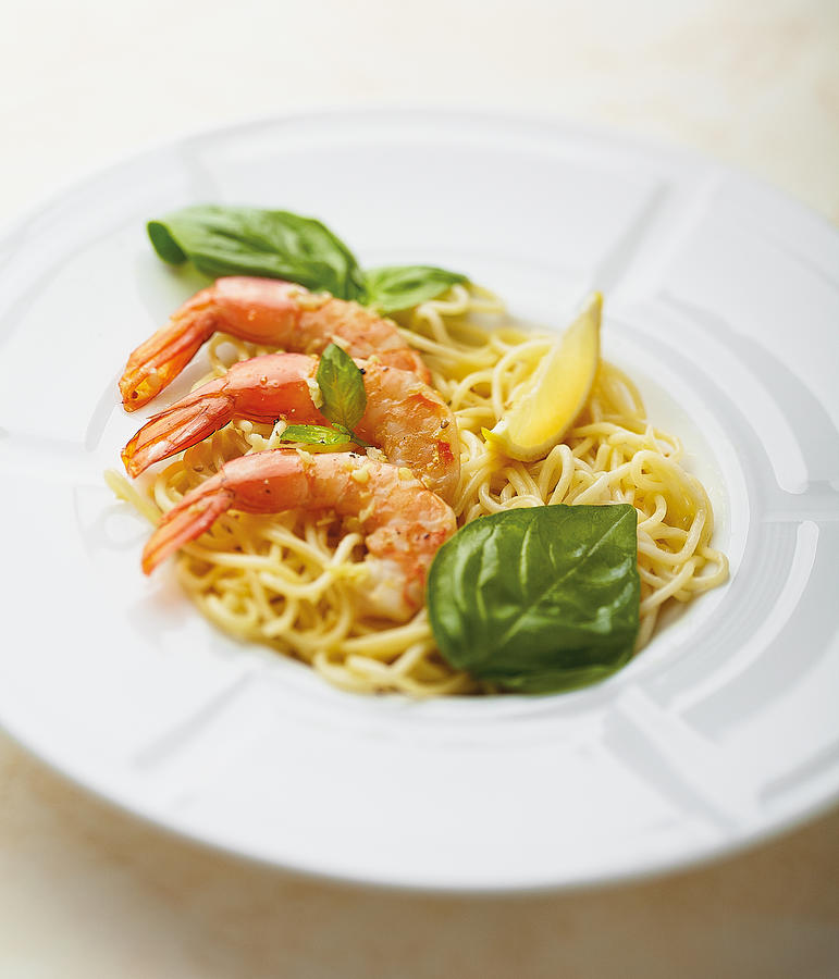 Spaghettis With Lemon,shrimp And Garlic Photograph by Scuiz In