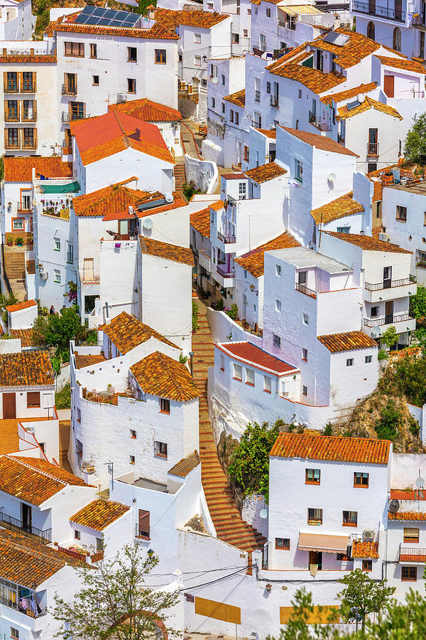 Spain, Andalusia, Casares, Malaga District, Costa Del Sol, White Towns, White Town Digital Art by Olimpio Fantuz