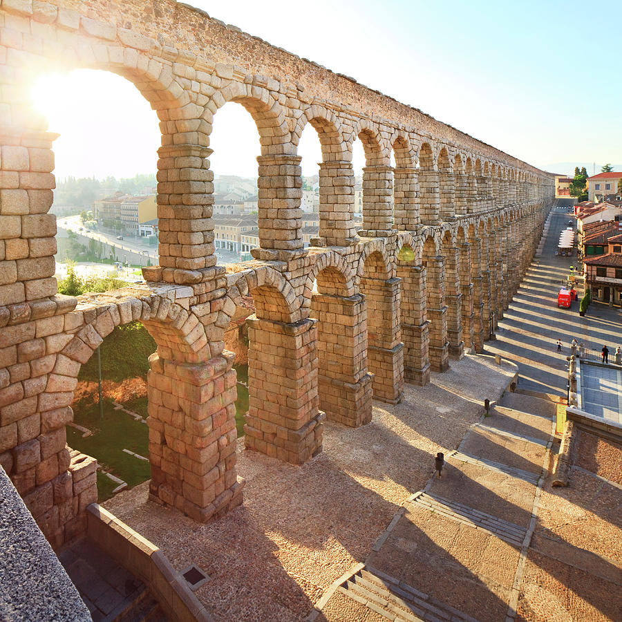 Architecture Digital Art - Spain, Castilla Y Leon, Segovia, Segovia District, Roman Aqueduct And Plaza Del Azoguejo by Luigi Vaccarella