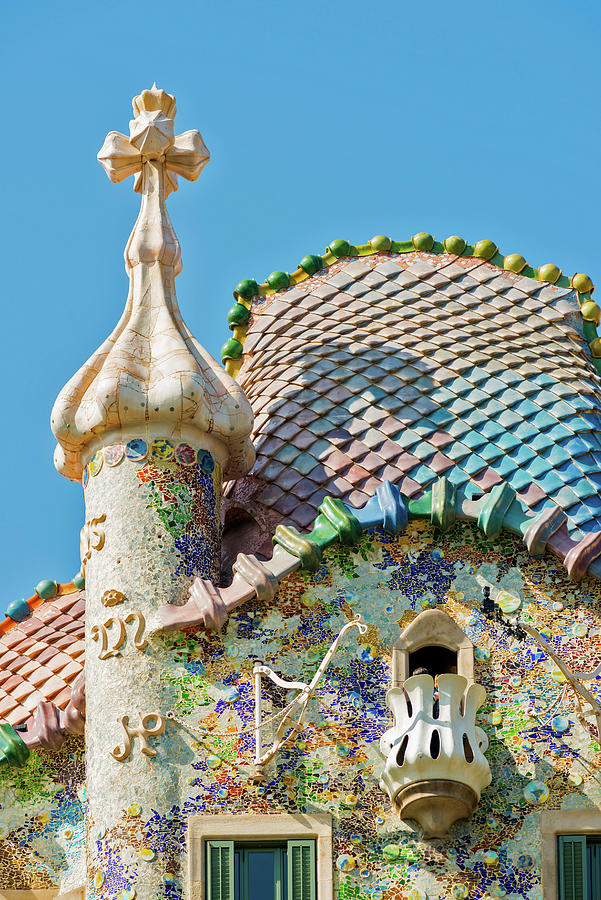 Architecture Digital Art - Spain, Catalonia, Barcelona, Casa Batllo, Exterior View Of The Roof by Jordan Banks