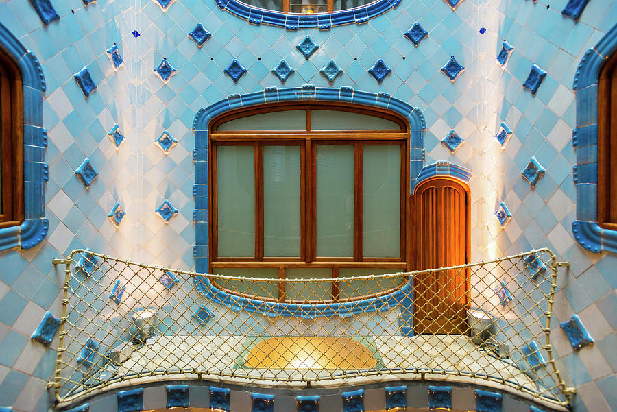 Spain, Catalonia, Barcelona, Casa Batllo, The Interior Stairway Digital Art by Jordan Banks