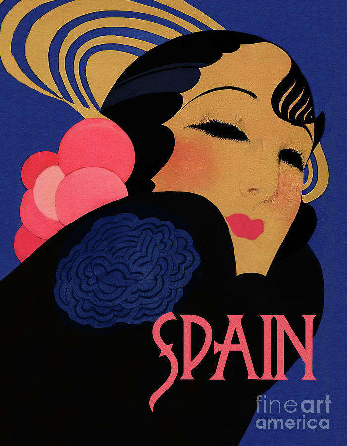 Spain Flamenco Dancer Spanish Art Deco travel poster Painting by Tina Lavoie
