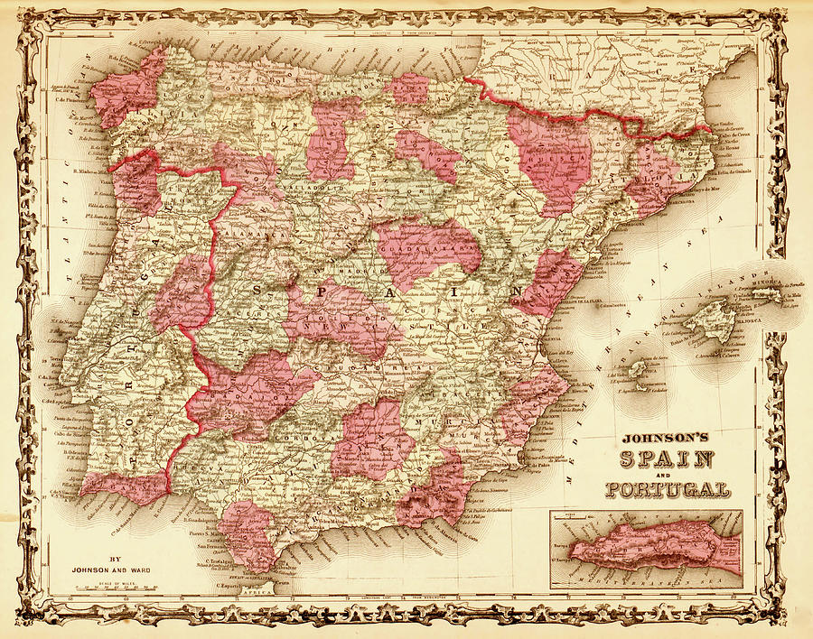 Spain & Portugal 1862 Painting by Unknown