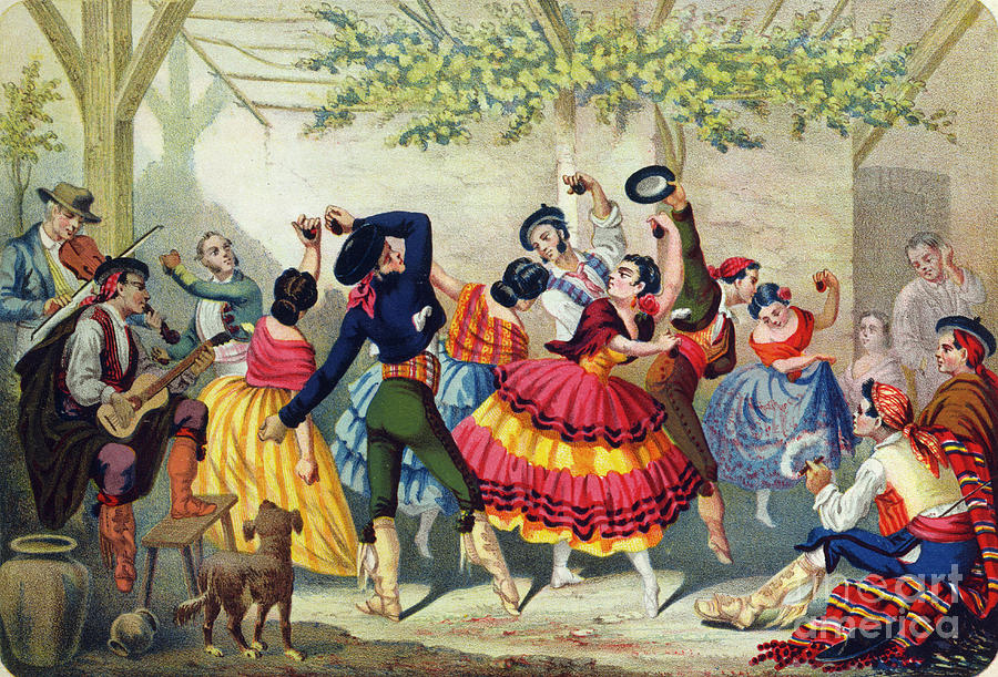 Spanish Dancers, Mid 19th Century Drawing by Print Collector