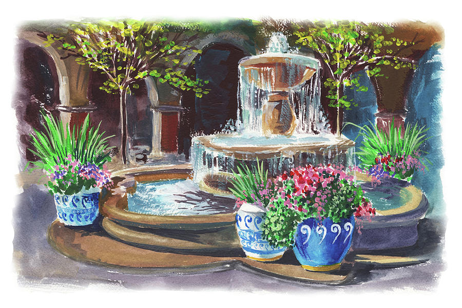 Spanish Fountain Courtyard Painting