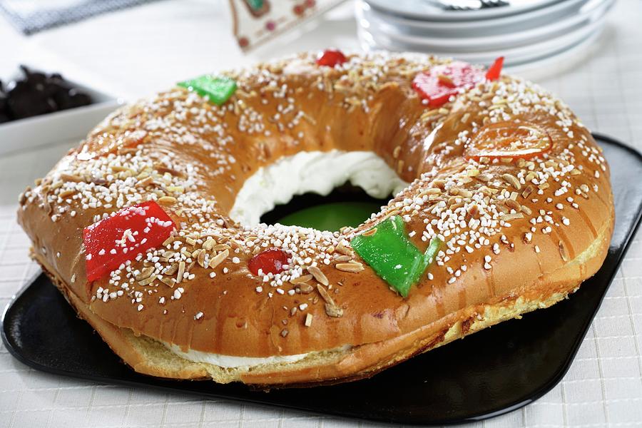 Spanish King Cake Filled With Cream Photograph by Gastromedia Fine