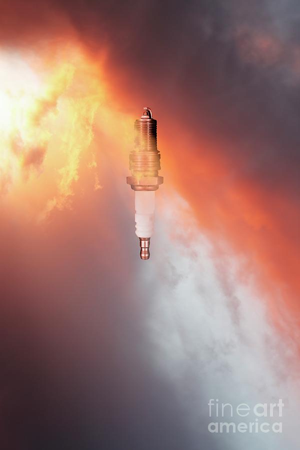 Auto Equipment Photograph - Spark Plug Receiving Solar Energy by Christian Lagerek/science Photo Library