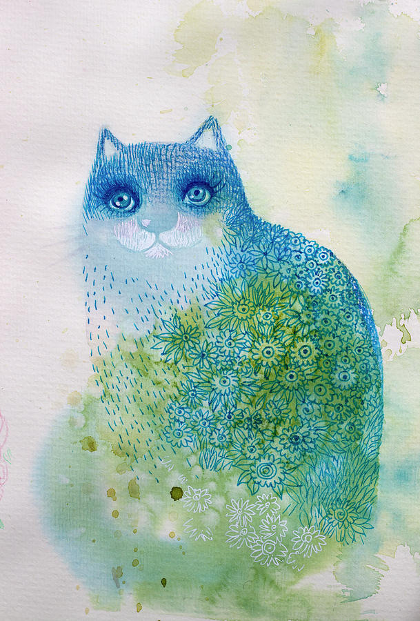 Animal Painting - Sparkling Cat1 by Oxana Zaika