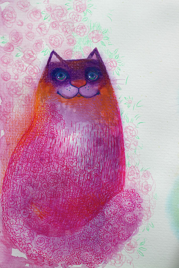 Animal Painting - Sparkling Cat2 by Oxana Zaika