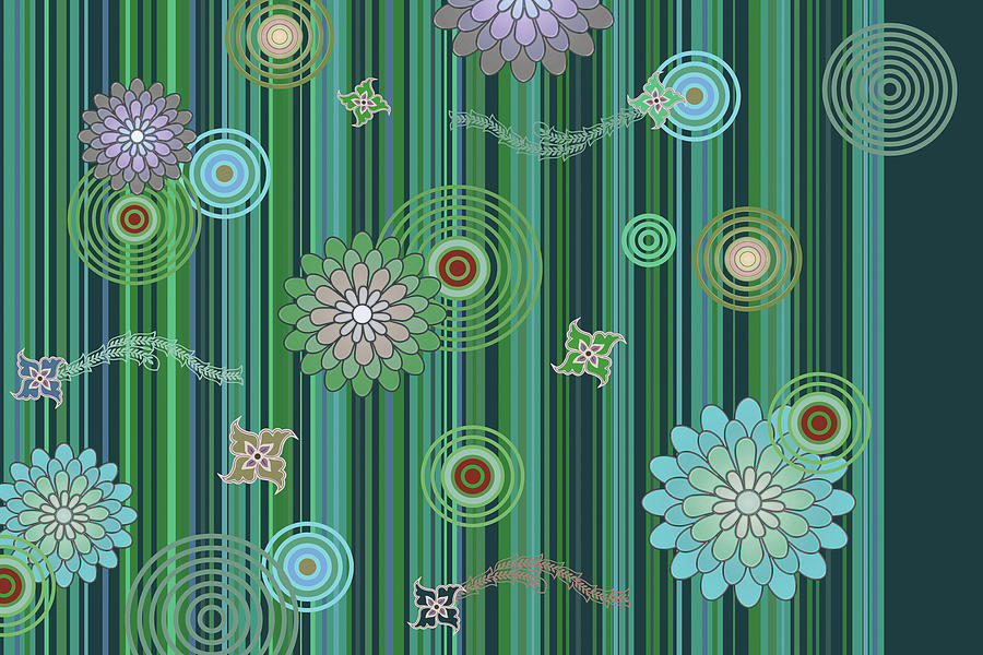 Sparkling Flower - tremble Series -Green, Rectangle- Arttopan Original Fashion Creative Pop Art Digital Art by Artto Pan