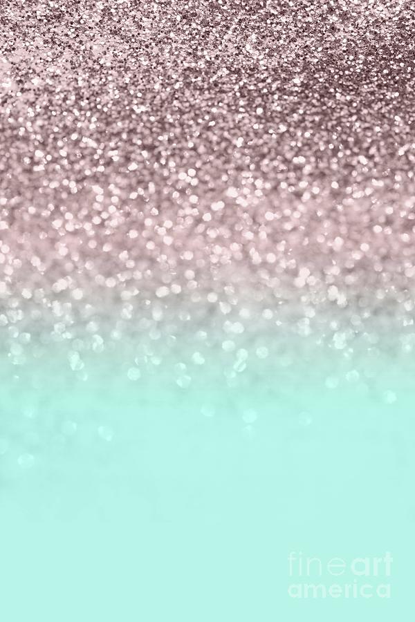 Summer Mixed Media - Sparkling Rose Gold Blush Aqua Glitter Glam #1 #shiny #decor  by Anitas and Bellas Art