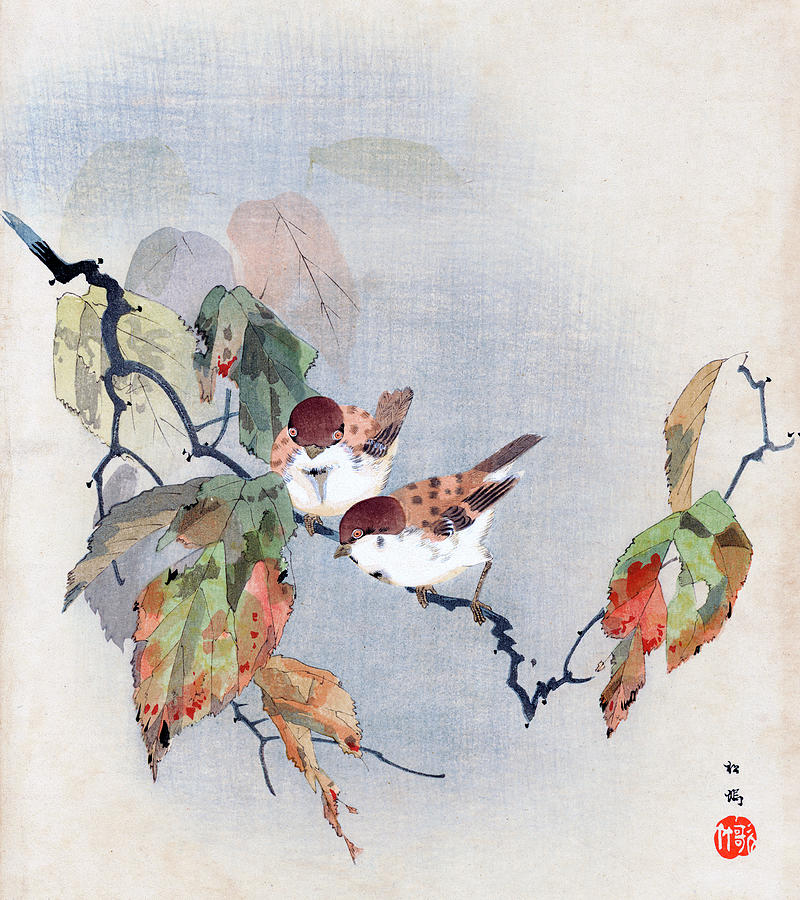 Sparrows Painting by Shoki