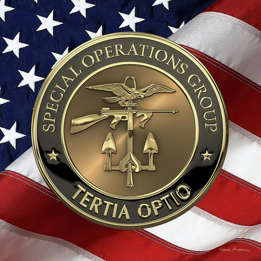 Special Operations Group -  S O G  Emblem over American Flag Digital Art by Serge Averbukh