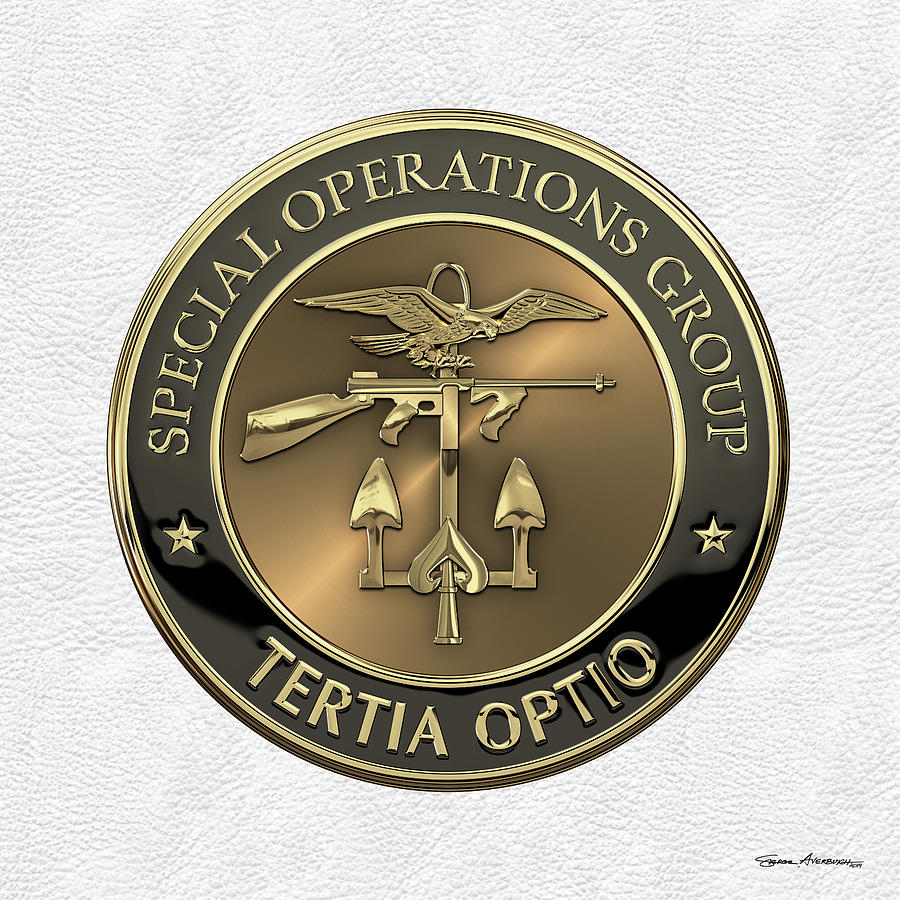 Special Operations Group -  S O G  Emblem over White Leather Digital Art by Serge Averbukh
