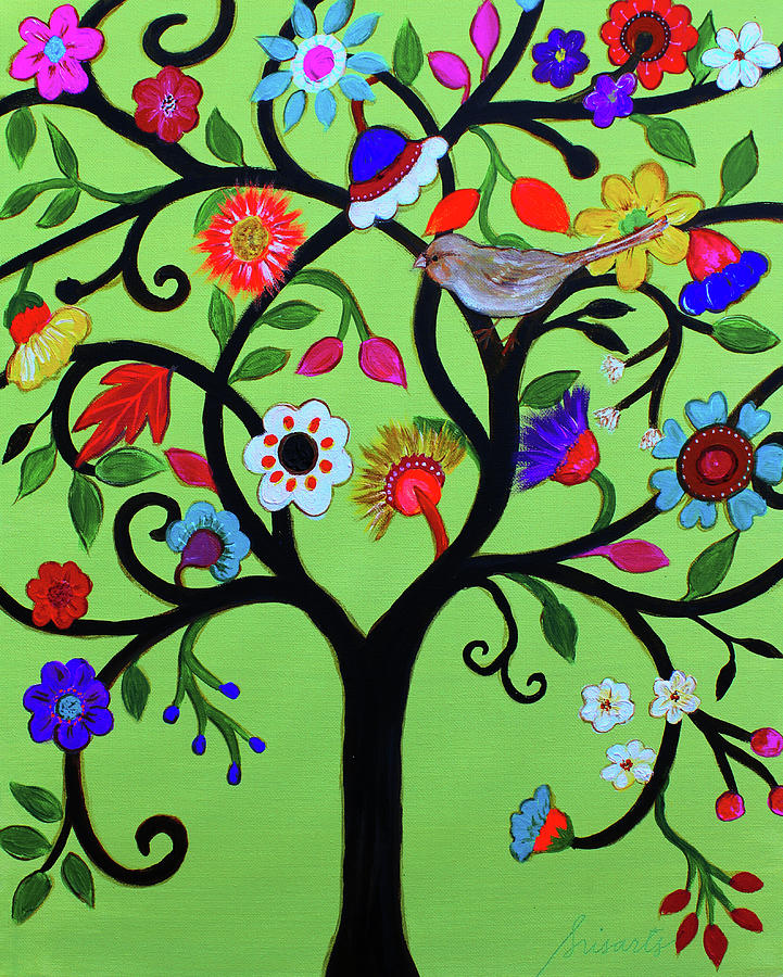 Flower Painting - Special Tree Of Life Whimsical by Prisarts