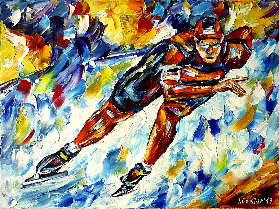 Speed Skater Painting by Mirek Kuzniar