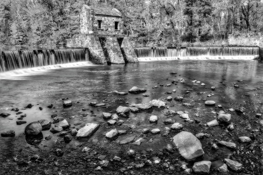 Architecture Photograph - Speedwell Dam And Waterfall BW by Susan Candelario