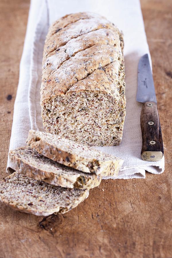 Spelt And Wild Garlic Bread With Flax Seeds, Sliced Photograph by Elisabeth Von Plnitz-eisfeld