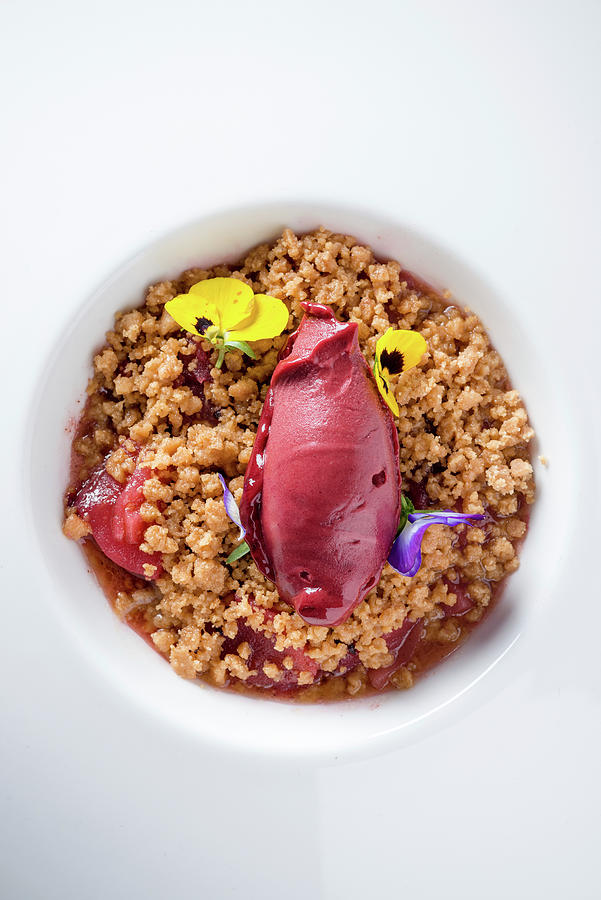 Spiced Apple Crumble With Black Currant Sorbet Photograph by Nitin Kapoor