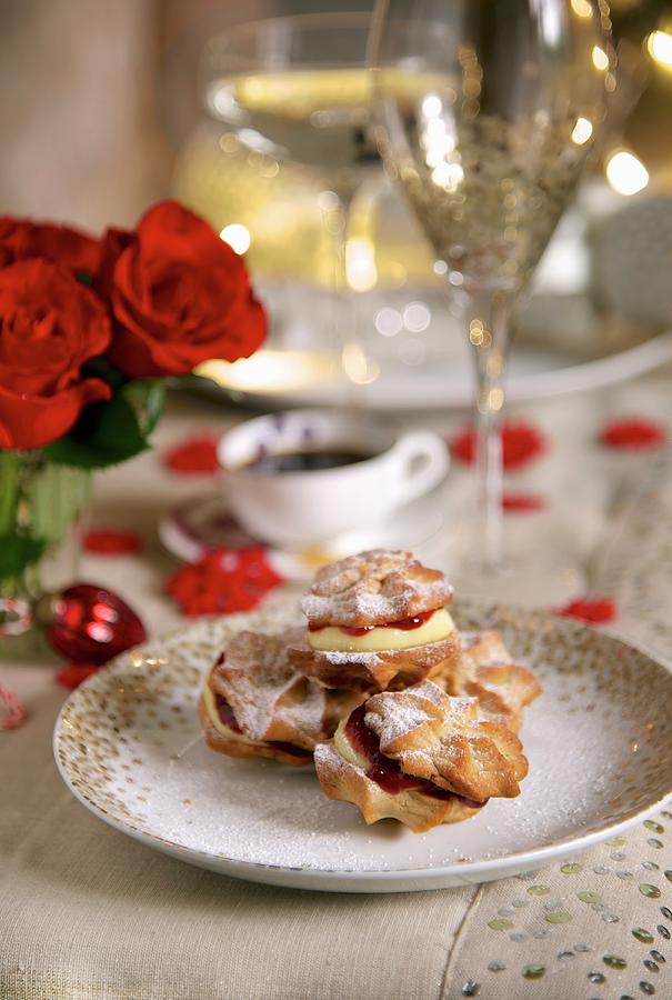 Spiced Biscuits Wit Jam And Vanilla Cream For Christmas Photograph by Heinze, Winfried