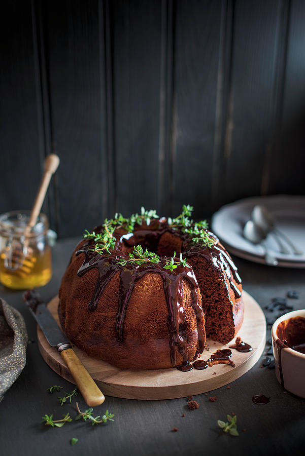 Spiced Chocolate And Honey Cake With Chocolate Glaze Photograph by Magdalena Hendey