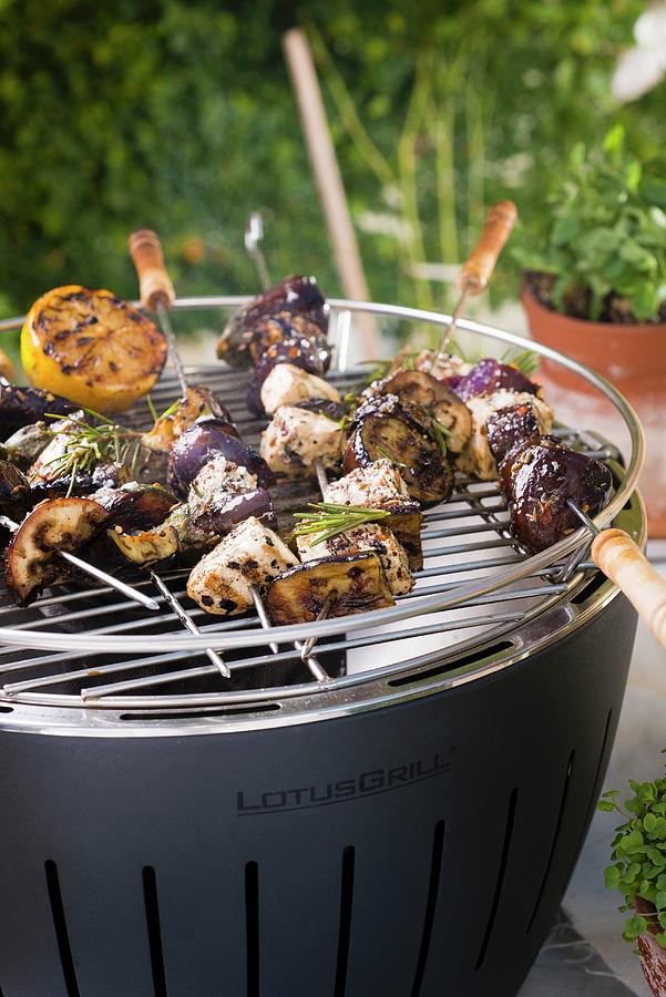 Spicy Aubergine & Tofu Kebabs On A Barbecue Photograph by Great Stock!