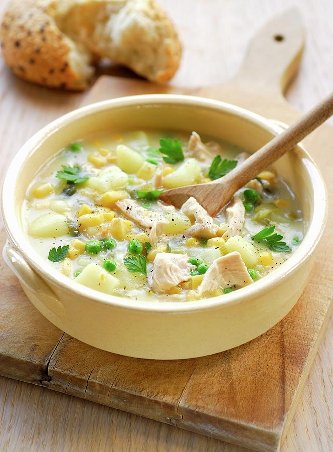 Spicy Chicken Soup With Peas And Sweetcorn Photograph by Jonathan Short