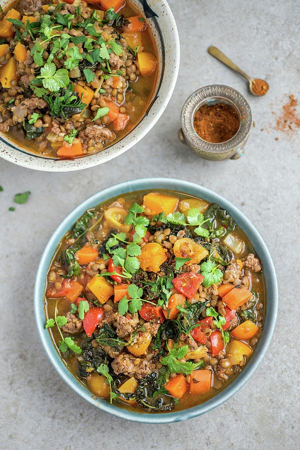 Spicy Lentil And Kale Stew With Lamb Photograph by Lucy Parissi